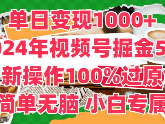 单日变现1000+，2024年视频号掘金5.0，最新骚操作100%过原创玩法，简单无脑，小白专属