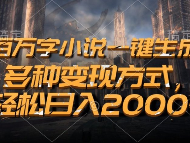百万字小说一键生成，轻松日入2000+，多种变现方式
