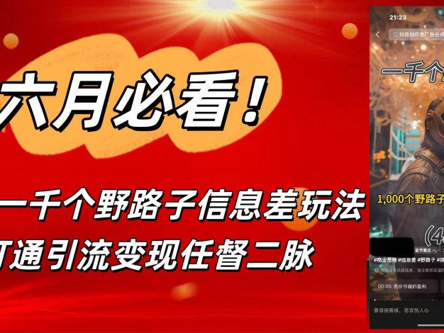 6月必看！抖音一千个野路子信息差玩法，打通引流变现任督二脉