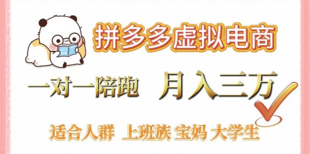 拼多多虚拟电商，一对一陪跑，月入3万，0囤货，轻资产，不发货