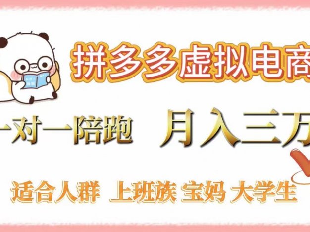 拼多多虚拟电商，一对一陪跑，月入3万，0囤货，轻资产，不发货